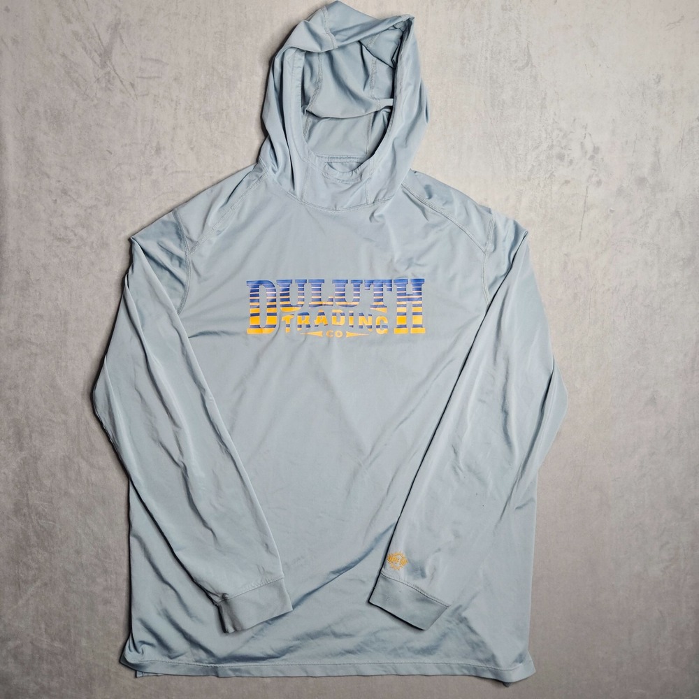 Duluth Trading Hoodie Mens XL Blue Sweatshirt Polygiene UPF Performance Spellout